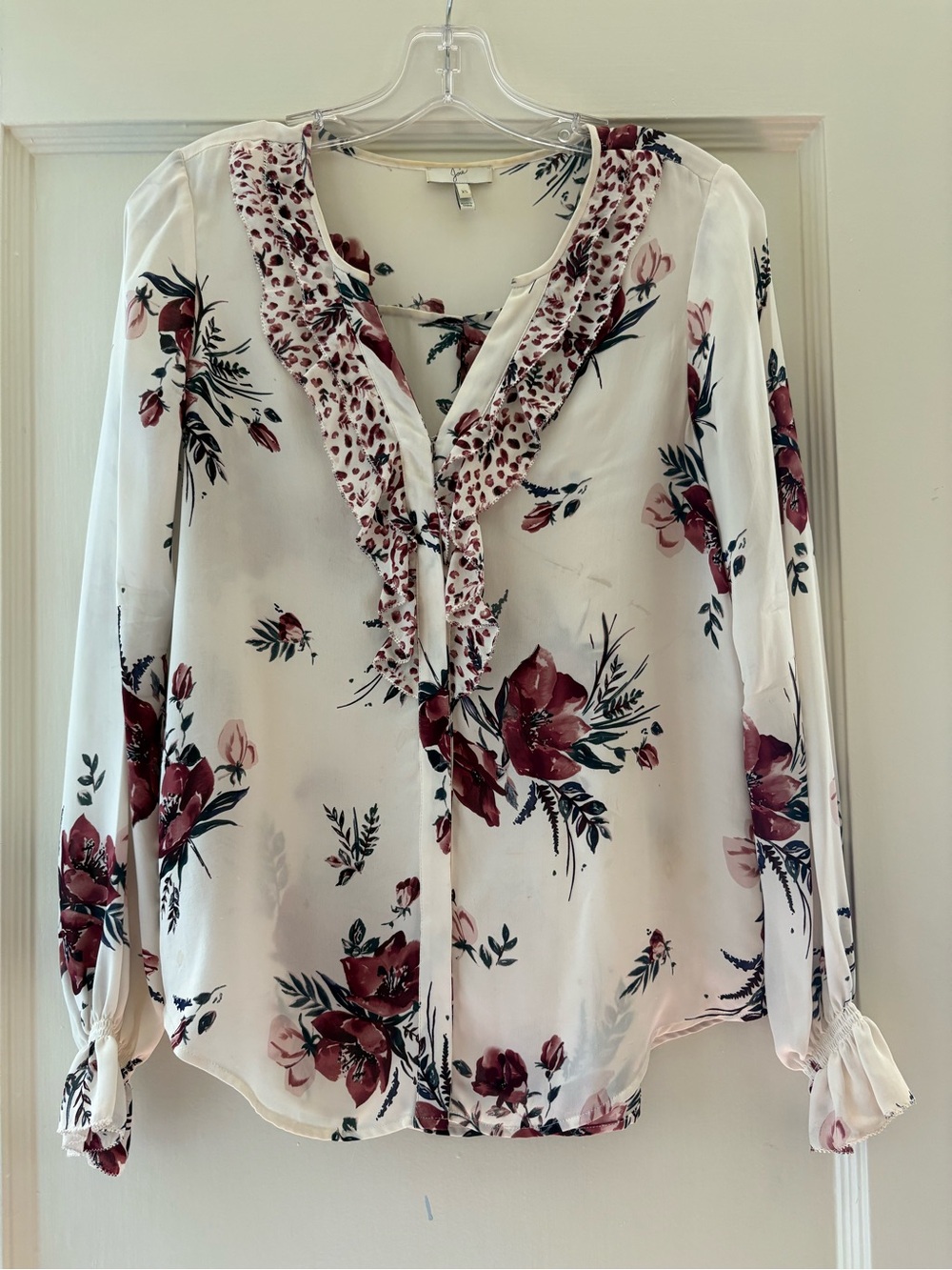 Joie Jayann B Ruffle Front Floral Silk Blouse